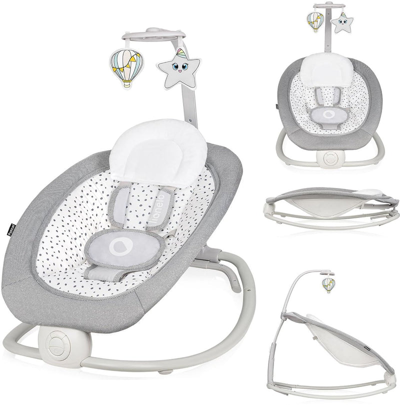 Lionelo pascal - baby wipstoel bouncer - met zachte trillingen - 12 melodieën - verstelbare rugleuning - speelboog met speelgoed - 5-puntsgordel - compact opvouwbaar - wipstoeltje - schommelstoel