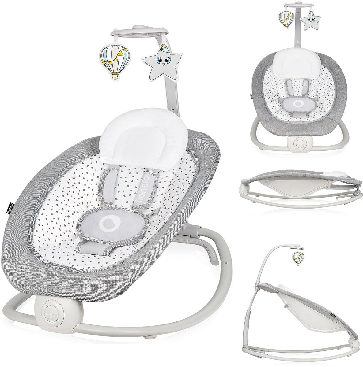 Lionelo pascal - baby wipstoel bouncer - met zachte trillingen - 12 melodieën - verstelbare rugleuning - speelboog met speelgoed - 5-puntsgordel - compact opvouwbaar - wipstoeltje - schommelstoel