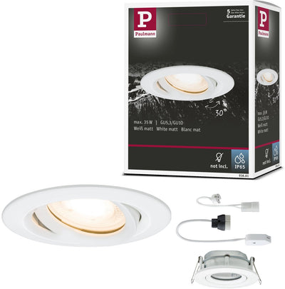 Paulmann inbouwlamp nova plus zwenkbaar ip65 rond 93 mm 30° gu5,3 gu10 max. 35w 230 12v dimbaar wit mat