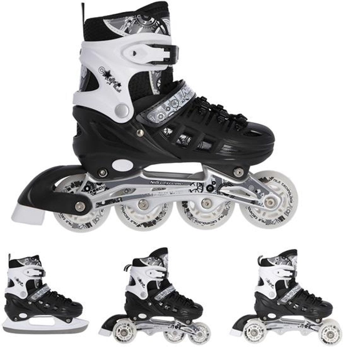 Nils extreme nh10905 - 4-in-1 rolschaatsen - verstelbaar - zwart