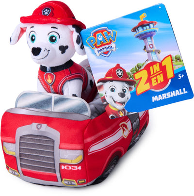Paw patrol - marshall 2-in-1 pluchen voertuig - knuffel van 15,2 cm met pluchen brandweerwagen van 20,3 cm - knuffels