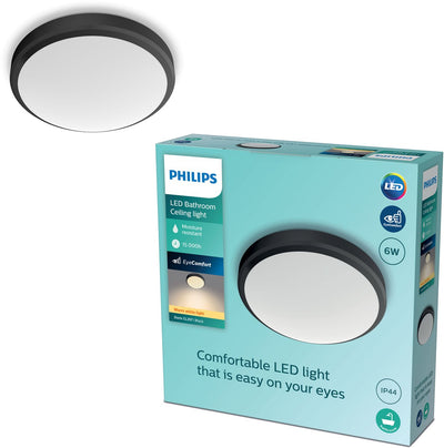 Philips led philips doris badkamer plafondlamp - zwart - klein - 6 w