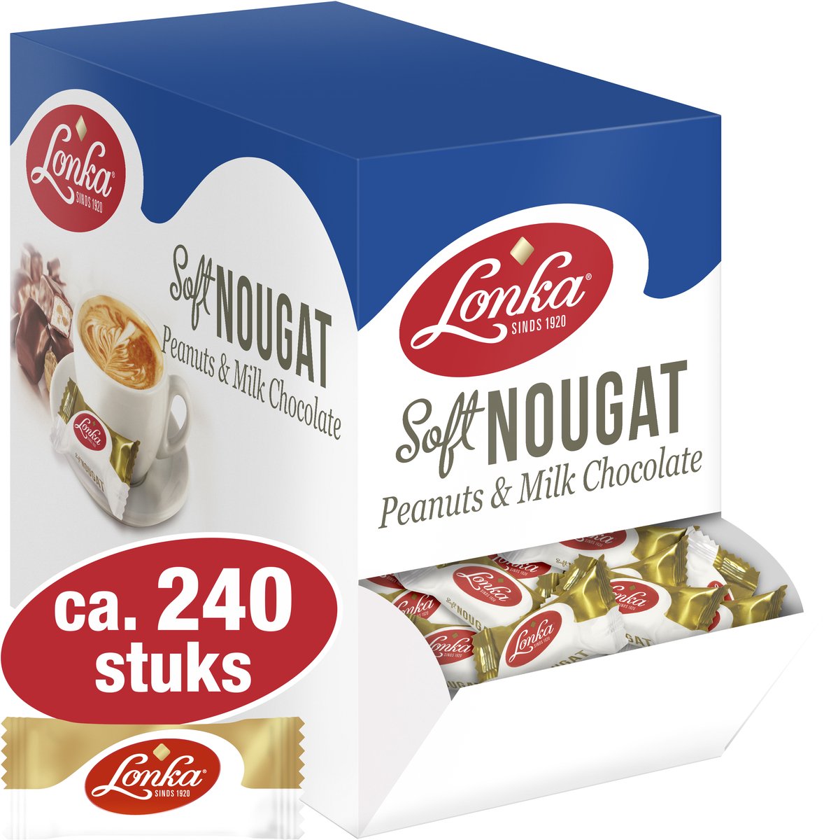 Lonka nougat melkchocolade peanut - per stuk verpakt - box a 2,57kg