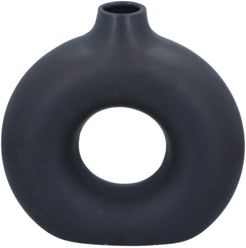 Arti casa decoratieve vaas rond met open midden - zwarte vaas voor interieur decoratie - moderne vaas voor bloemen of accessoires - 31 x 10.5 x 31 cm - zwart