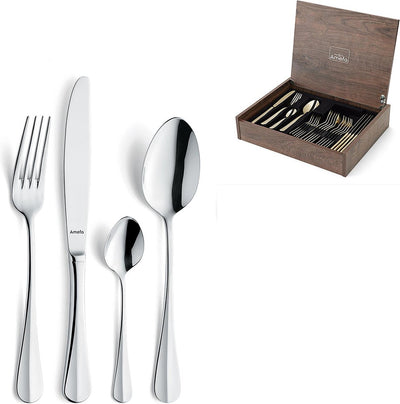 Amefa baguette 24-delige bestekset – 6 personen – zilver – in luxe houten cassette-hoogwaardig 18 10 chroomnikkelstaal