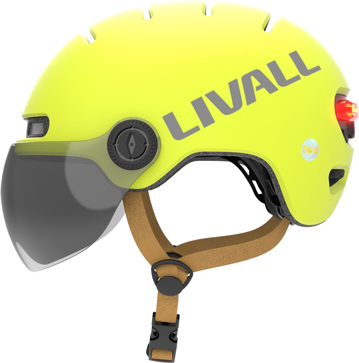 Livall l23 yellow m slimme fietshelm met led-verlichting en afneembaar vizier, nta8776, gecertificeerd voor e-bikes, fietshelm met valdetectie voor volwassenen (mannen en vrouwen)