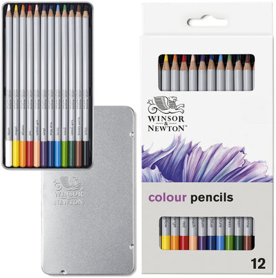 Winsor newton 0490012 studio collection kleurpotloden set 12 stuks – dikcores wax-based tekenpotloden in metalen blik