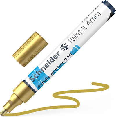 Schneider schrijfwaren schneider acrylmarker - paint-it 320 - schrijfbreedte 4mm - goud - s-120253