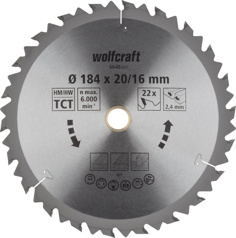Wolfcraft - cirkelzaagblad 184x20 mm - 22 tanden - serie bruin - 6646000