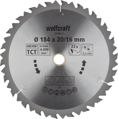 Wolfcraft - cirkelzaagblad 184x20 mm - 22 tanden - serie bruin - 6646000