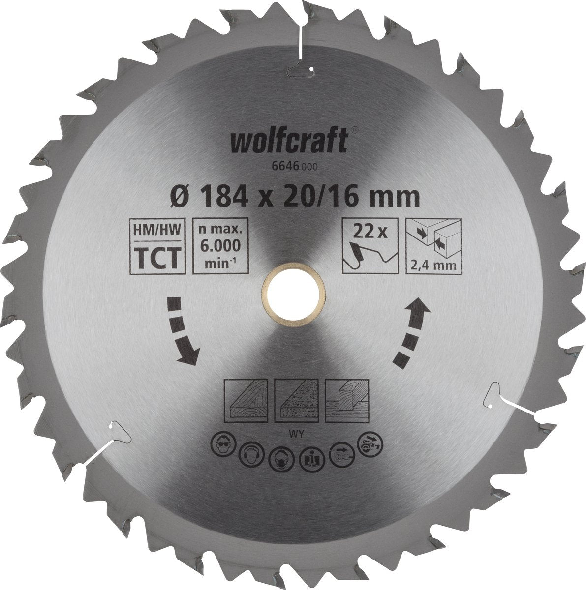Wolfcraft - cirkelzaagblad 184x20 mm - 22 tanden - serie bruin - 6646000