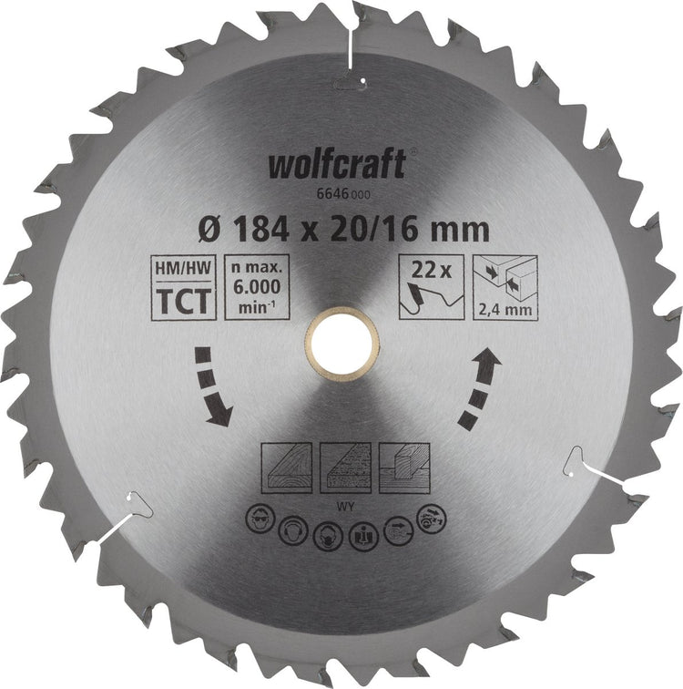 Wolfcraft - cirkelzaagblad 184x20 mm - 22 tanden - serie bruin - 6646000