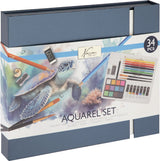 Nassau fine art aquarelverf startersset 34pcs - giftset met aquarelverf napjes, aquarelverf tubes, potloden penselen - hobbyverf voor volwassenen - schilderen voor volwassenen - afbeelding 1