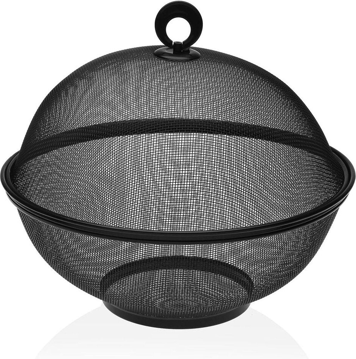 Versa fruitschaal zwart met deksel metaal staal (28 x 28 x 28 cm)