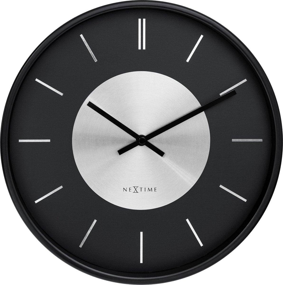 Nextime retro ii – wandklok – 25 cm – metaal – zwart zilver – stil
