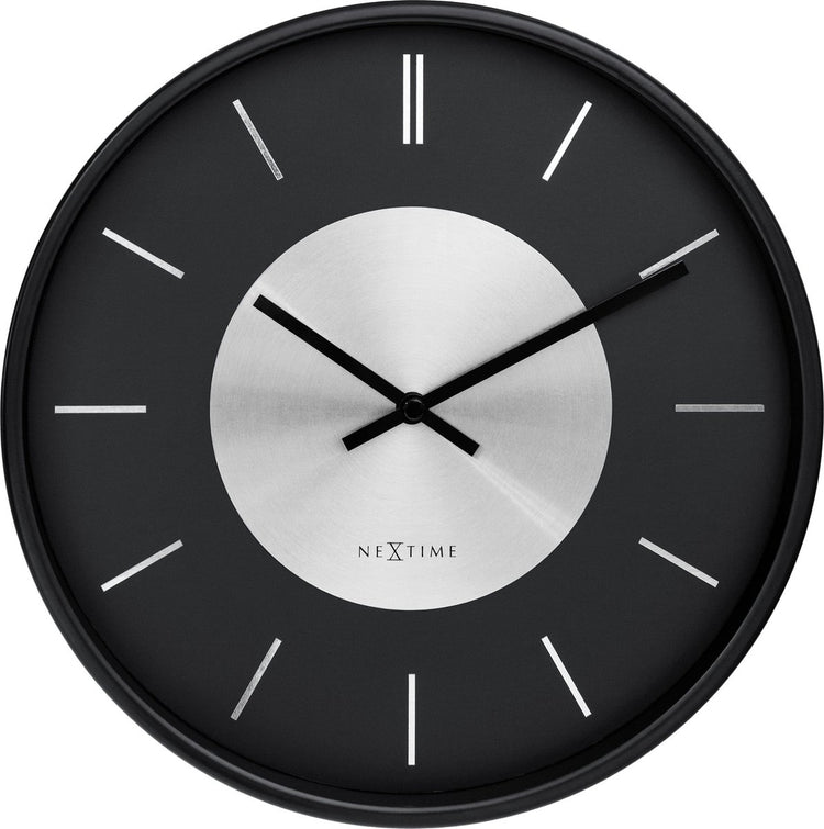 Nextime retro ii – wandklok – 25 cm – metaal – zwart zilver – stil
