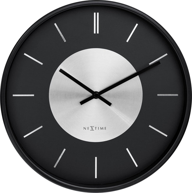 Nextime retro ii – wandklok – 25 cm – metaal – zwart zilver – stil