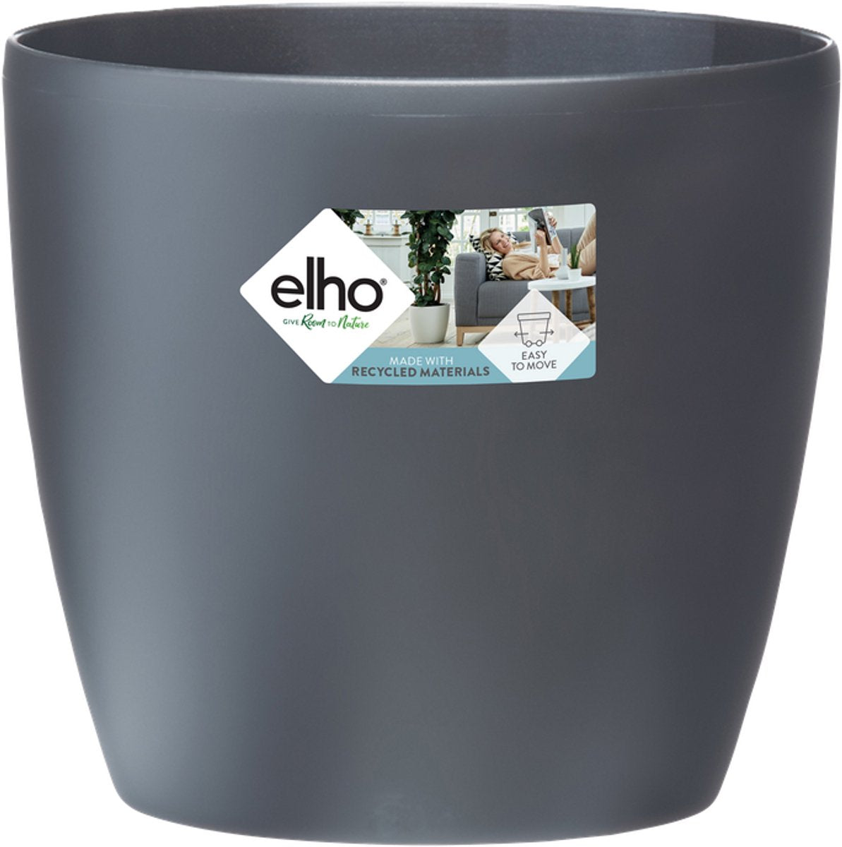 Elho brussels rond wielen 35 - grote bloempot voor binnen - 100% gerecycled plastic - ø 35 x h 33 cm - antraciet