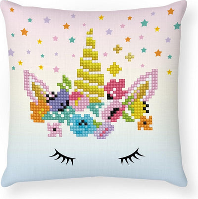 Diamond dotz® diamond painting kussen - volwassenen kinderen - ddp2.044 - eenhoorn kroon 18 x 18cm - ronde steentjes - volledig pakket