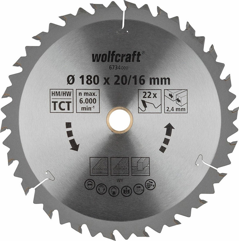 Wolfcraft - cirkelzaagblad 180x20mm 180x16mm - 18 tanden - zaagblad voor cirkelzaag - serie bruin - 6734000