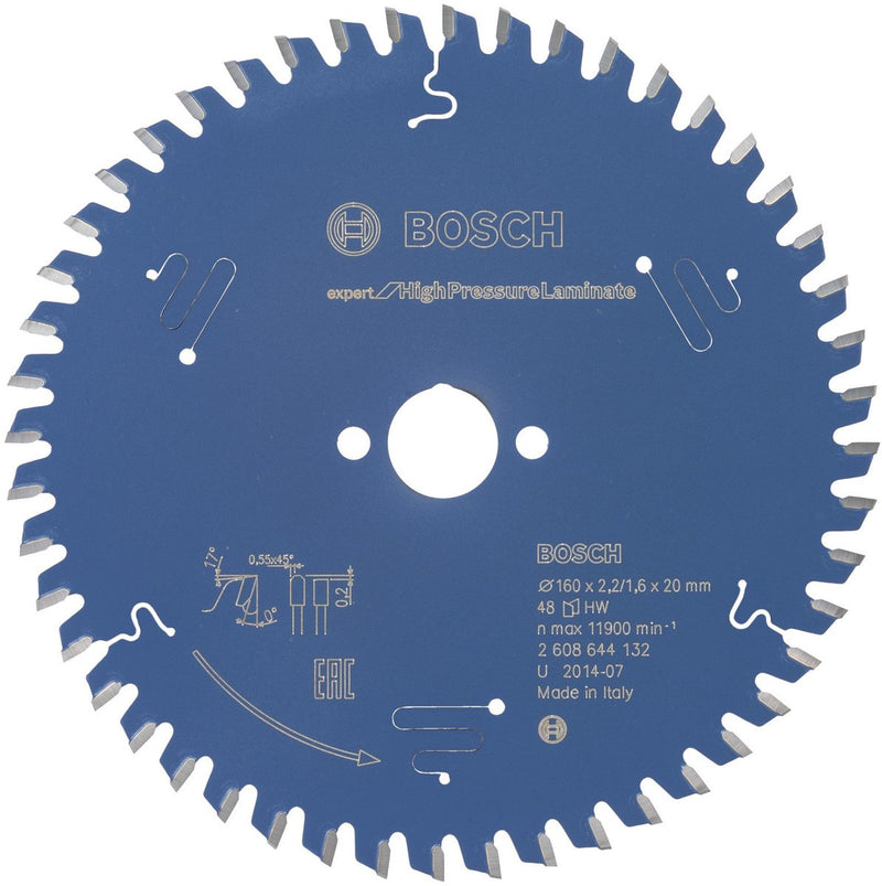 Bosch 2608644132 cirkelzaagblad expert for high pressure laminaat - spaanplaat 160x20 mm - 48 tanden