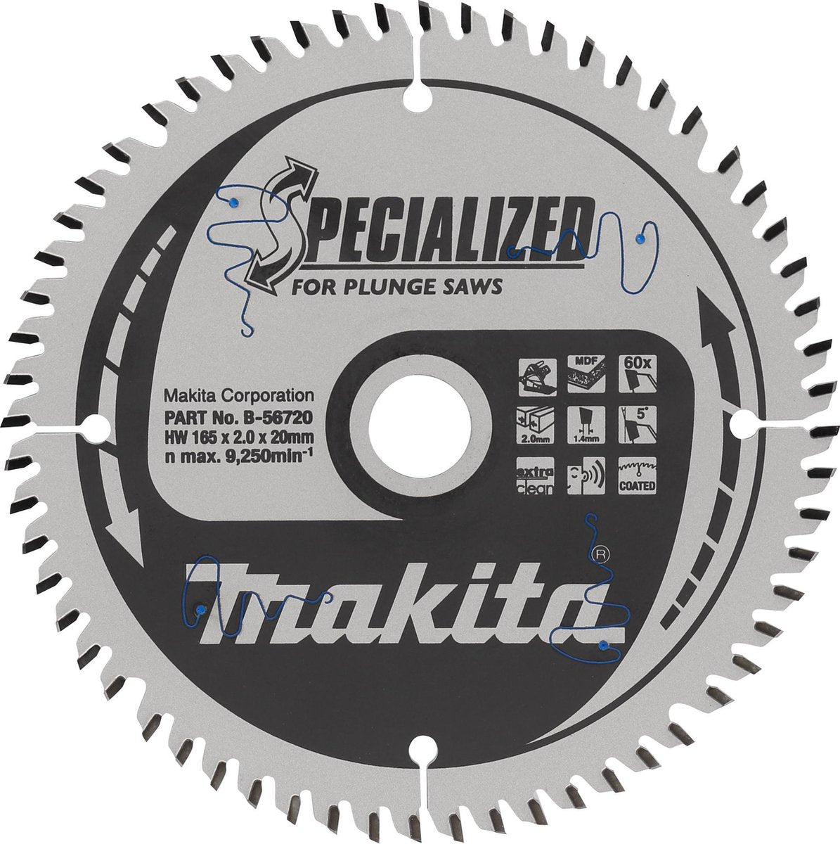 Makita accessoires makita b-56786 invalcirkelzaagblad gemelamineerd | specialized | 165 x 20 mm | 60-tands