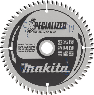 Makita accessoires makita b-56786 invalcirkelzaagblad gemelamineerd | specialized | 165 x 20 mm | 60-tands