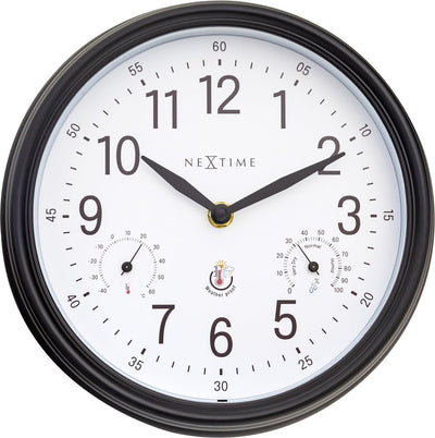 Nextime jasmine – weerstation wandklok – 23.5 cm – metaal – wit – weerbestendig