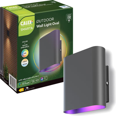 Calex smart outdoor led up down wandlamp - slimme buitenlamp - ovaal - rgb en warm wit licht - 6w - zwart