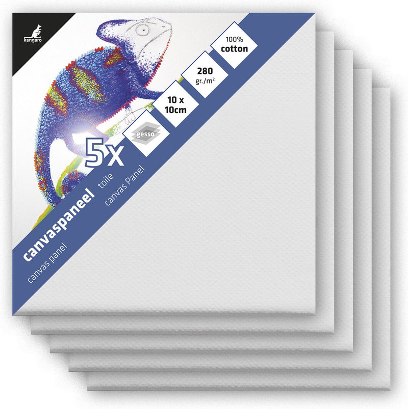 Kangaro canvaspaneel - 10x10 cm - 3mm board - 3x primed - set 5 stuks