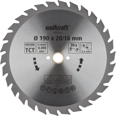 Wolfcraft - cirkelzaagblad 190x20mm - 30 tanden - zaagblad voor cirkelzaag - serie groen - 6376000