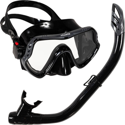 Atlantis samana pro combo - snorkelset - snorkel duikbril - versterkt glas - dry top - luxe bewaartas - volwassenen - zwart grijs