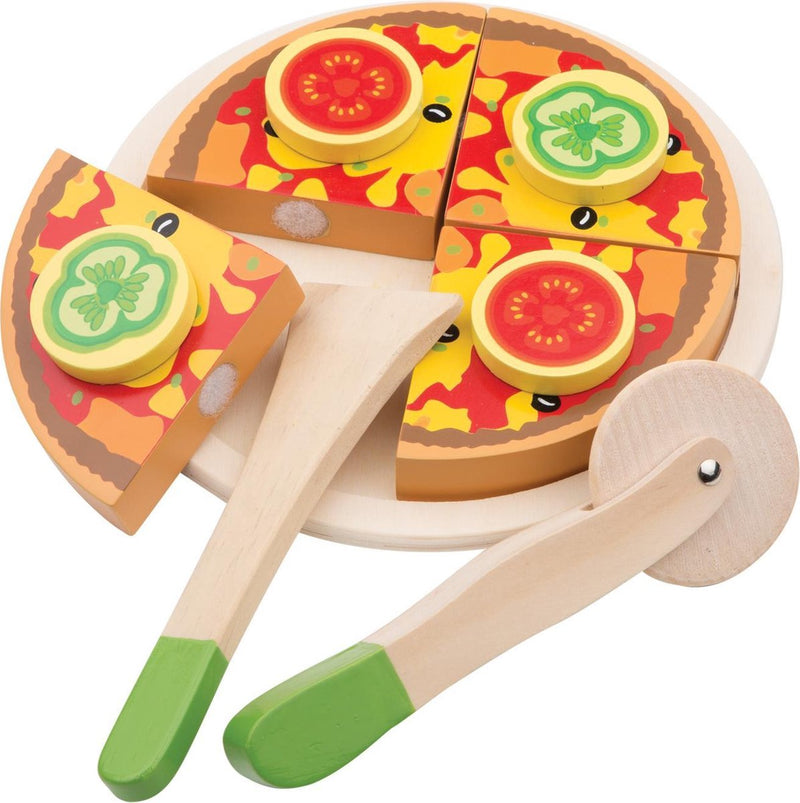 Woet ® houten pizza speelset met groenten - snijbare pizza met bord, snijder schep - speelgoedeten voor kinderen - keukenspeelgoed en rollenspel - vanaf 2 jaar