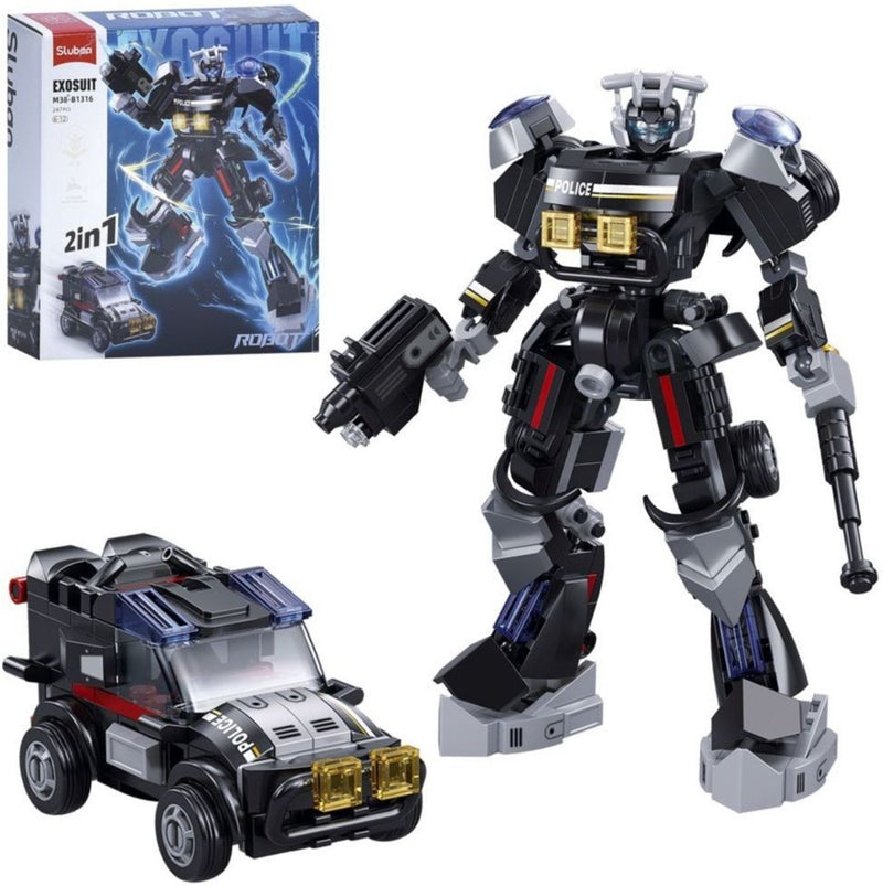 Sluban exosuit robot politieauto bouwspeelgoed 2in1 actiefiguur – constructiespeelgoed – bouwset met 247 bouwstenen – m38‑b1316 – vanaf 6 jaar