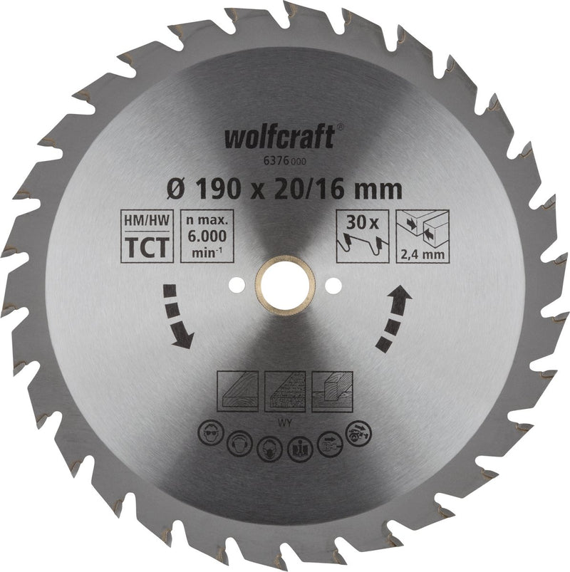 Wolfcraft - cirkelzaagblad 190x20mm - 30 tanden - zaagblad voor cirkelzaag - serie groen - 6376000