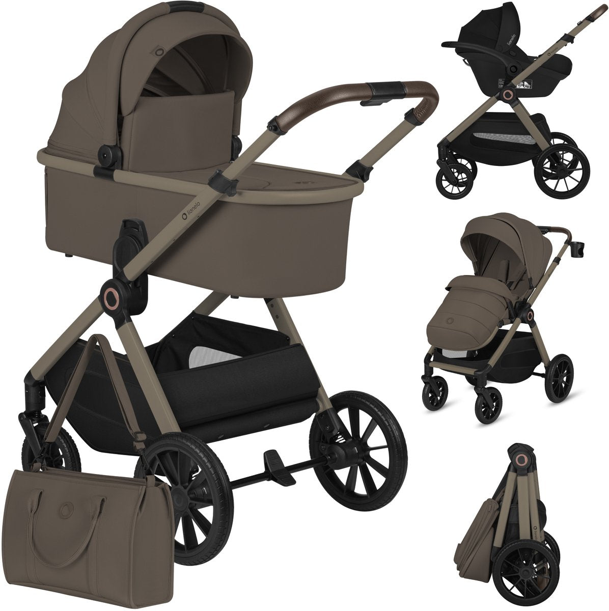 Lionelo layla - kinderwagen 3in1 - xxl set - incl. i-size autostoel - veelzijdig en jaarrond - grote wielen - bediening met een hand - voor alle soorten terrein - accessoireset