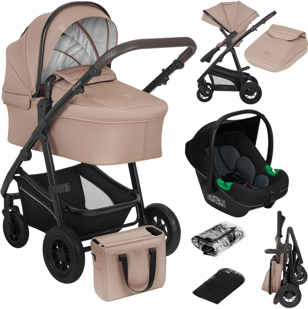Lionelo bianka kinderwagen 3 in 1 - incl. astrid i-size lite autostoel - 0-22kg - xxl - wandelwagen buggy 3in1 - verstelbare duwstang - opvouwbaar - accessoireset - xxl upf50+ zonnekap - luchtbanden met vering - reiswieg