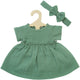 Heless poppenjurk katoen met ruches en haarband saliegroen 28-35cm.
