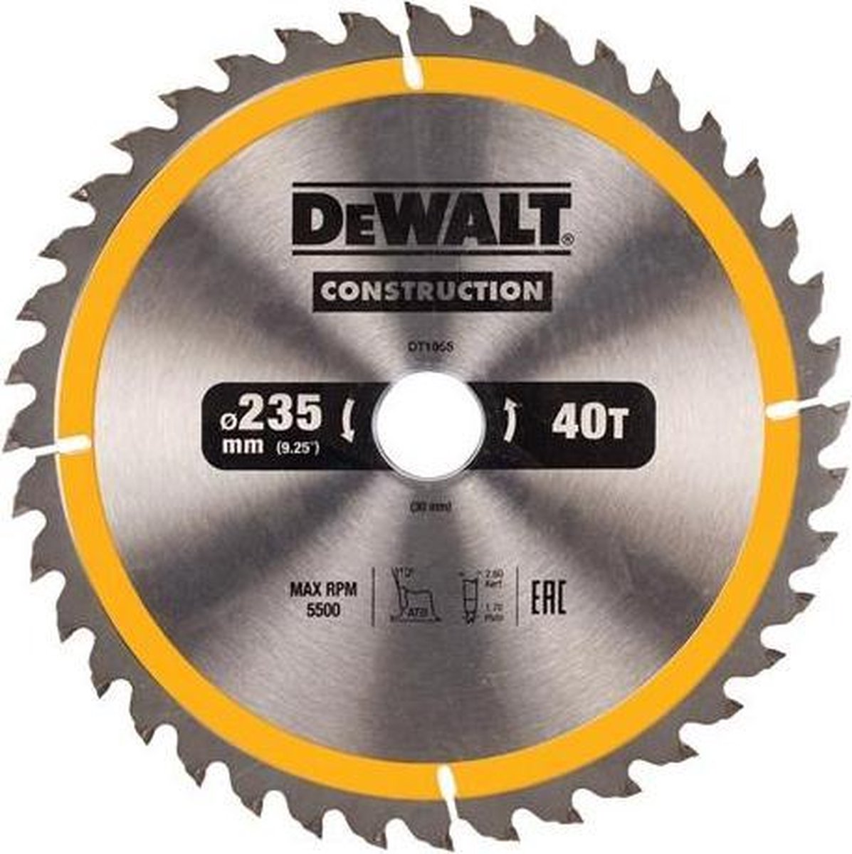 Dewalt cirkelzaagblad voor hout | construction | ø 235mm asgat 30mm 40t - dt1955-qz