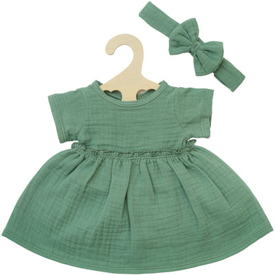 Heless poppenjurk katoen met ruches en haarband saliegroen 28-35cm. m