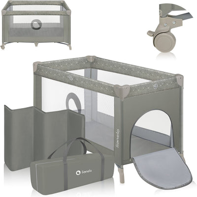 Lionelo stefi campingbedje 3 in 1 - baby bed inklapbare box reisbedje - 60x120 cm - 0-36 maanden tot 15 kg - met comfort matras - zij-ingang met rits - wielen - transporttas - babybed babybox ledikant