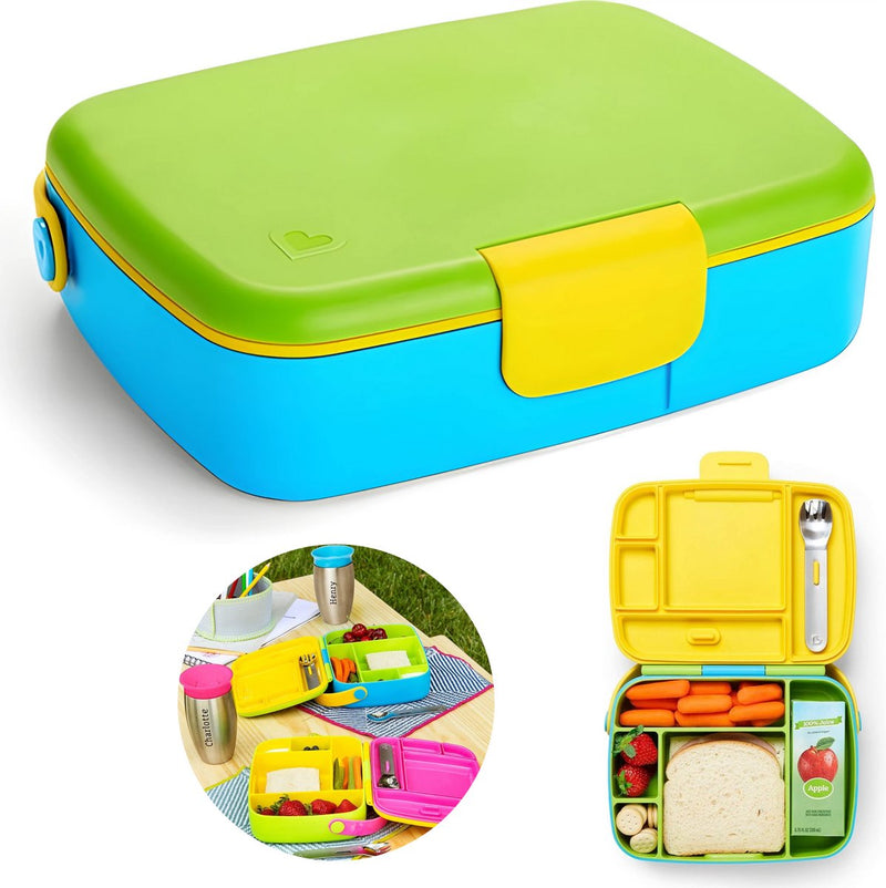 Munchkin - bento lunch box - broodtrommel voor kinderen - inclusief rvs bestek - vaatwasserbestendig - groen blauw