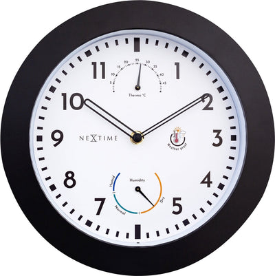 Nextime daisy – weerstation wandklok – 25.5 cm – metaal – zwart wit – weerbestendig