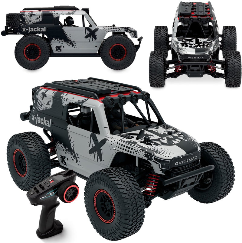 Overmax x-jackal rc auto - monster truck 4x4 – rc car 1:20 – tot 30 km u – 370 brushed motor – led verlichting (5 kleuren) – versterkt chassis – veervering – rtr – li-ion 7,4v 600 mah – offroad radiografische auto