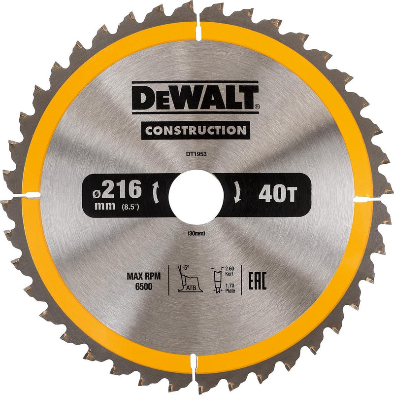 Dewalt accessoires dt1953 construction cirkelzaagblad - 216x30x40t - hout - dt1953