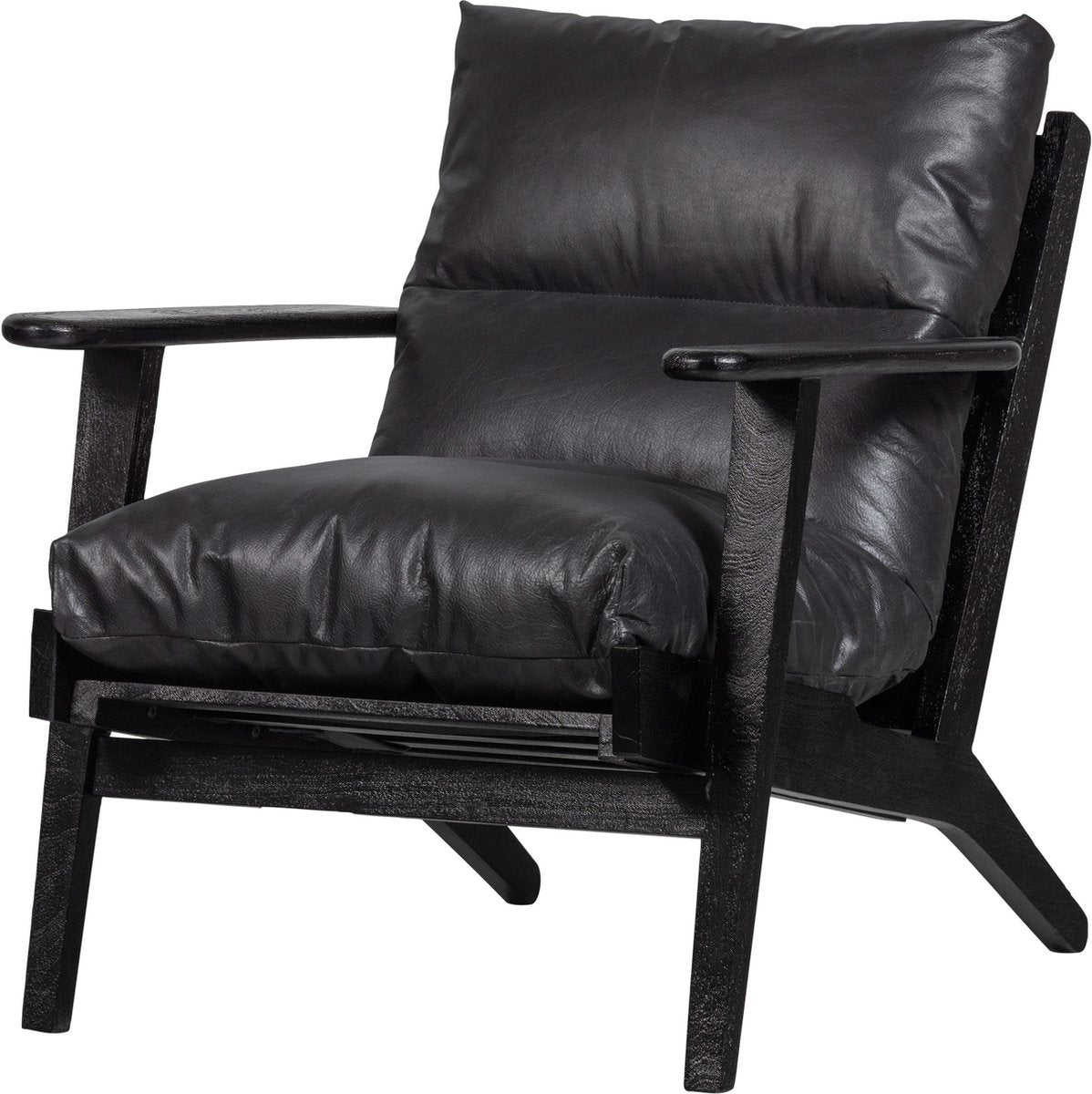 Woood houston fauteuil - leer- zwart - 86x71x71