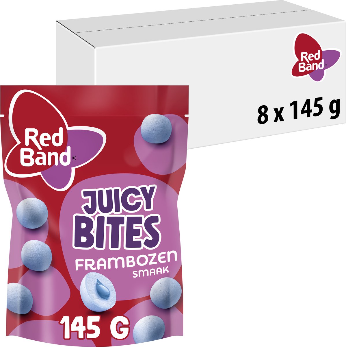 Red band juicy bites frambozensmaak (8x 145gr)