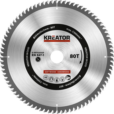 Kreator krt020429 zaagblad hout 254 mm -80t