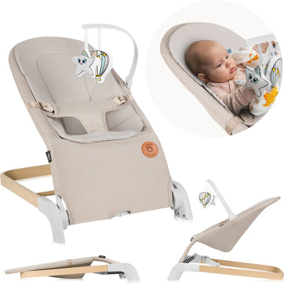 Lionelo lilac wipstoel - schommelstoel – wipper - 3 verstelbare rugstanden – hypoallergene bamboebekleding – plat opvouwbaar – zacht kussen – afneembare speelboog – 3-puntsgordel – antislip – lichtgewicht – vanaf geboorte – en12790 gecertificeerd