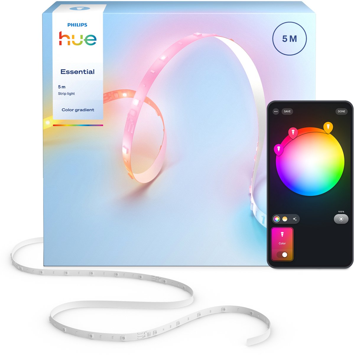 Philips hue essential led strip - 5m - gekleurd licht - dimbaar - knip op maat- bediening via onze app of met je stem